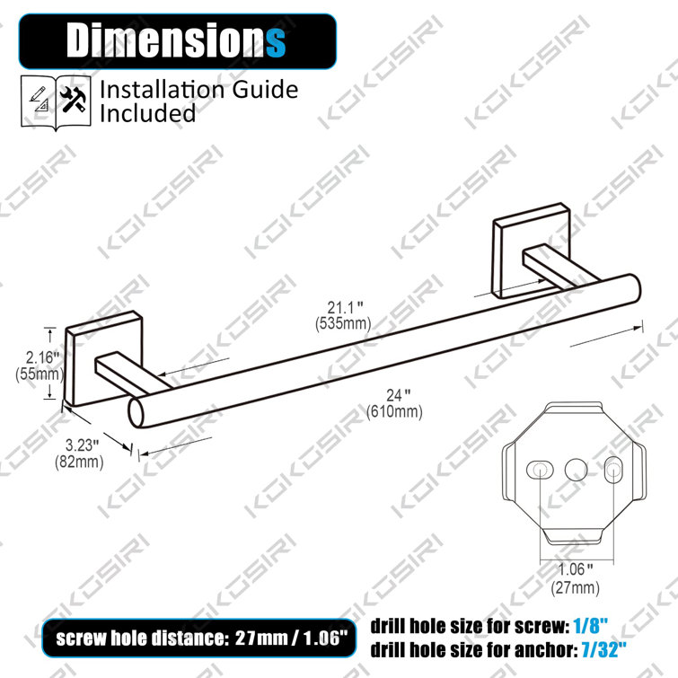 Towel bar online sizes